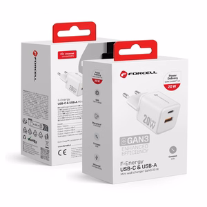 Phone laadija Forcell F-Energy Mini GaN III USB C + USB A QC4.0 PD 20W VT-35A valge 0INT