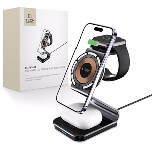 Tech-Protect QI15W-A29 3-in-1 Induktiivne Laadija koos MagSafe jaoks Smartphone / Apple Watch / AirPods - must