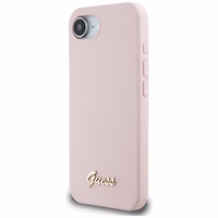 Guess Silicone Script Metal Logo MagSafe iPhone 16e Ümbris - Roosa