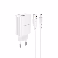 Borofone Wall laadija BN1 Innovative - USB - 2,1A with USB to Type C valge