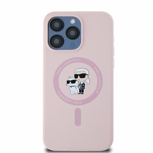 Силиконовый чехол Karl Lagerfeld Karl&Choupette Ring MagSafe для iPhone 15 Pro Max - розовый