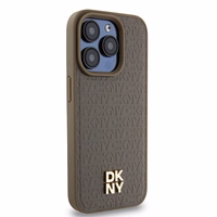 DKNY Leather Pattern Metal Logo MagSafe Ümbris jaoks iPhone 14 Pro Max - Brown