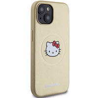 Hello Kitty Leather Kitty Head MagSafe ümbris jaoks iPhone 15 - kuldne