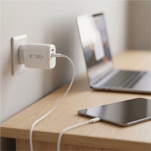 Tech-Protect NCA65W-GaN 2 pesaga 65 W PD/QC 3.0 seinatoiteadapter – valge