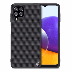 Nillkin Textured Case vastupidav tugevdatud ümbris koos geelraami ja nailonist tagaküljega Samsung Galaxy A22 4G mustale küljele