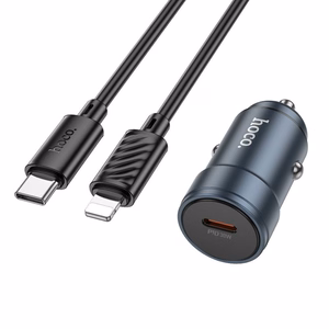 Автомобильное зарядное устройство Hoco USB C QC3.0 PD 30W + кабель USB C к Lightning Z57 металлический серый