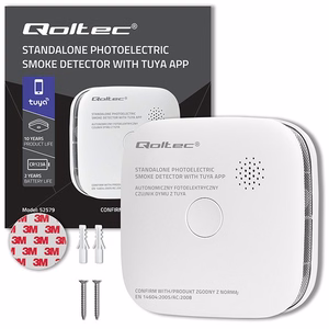 Qoltec 52579 Juhtmevaba suitsuandur akuga | Tuya | Wi-fi | anduri tööiga 10 aastat | alarm 85dB | LED