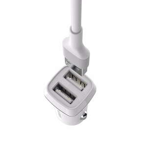 Borofone BZ2 Joyroad autolaadija 2 USB-A pordiga, 12 W, Lightning-kaabliga, valge