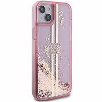 Guess Liquid Glitter kuldne Stripes ümbris jaoks iPhone 15 Plus / 14 Plus - roosa