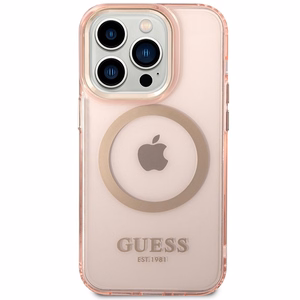 Guess GUHMP14XHTCMP iPhone 14 Pro Max 6.7" roosa/roosa hard ümbris kuldne Outline Translucent MagSafe