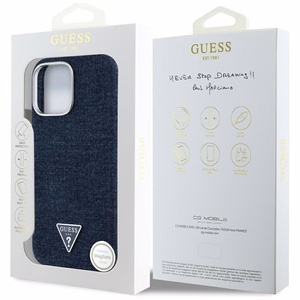 Guess Denim Triangle Logo MagSafe iPhone 16 Pro Max Ümbris - Sinine