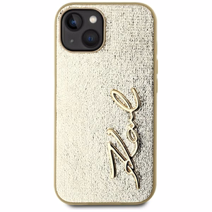 Karl Lagerfeld Wrinkled Metal Signature iPhone 15 Ümbris - Kuldne