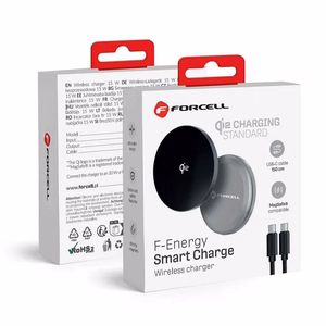 Juhtmevaba laadija Forcell F-Energy Smart Charge USB C Qi2 15W compatible with MagSafe, with detachable kaabel 1,5 m hõbedane