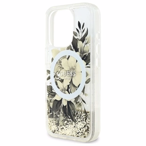 Guess Liquid Glitter Flower MagSafe iPhone 16 Pro Ümbris - Beige