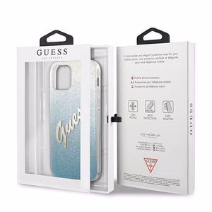 Guess GUHCP12LPCUGLSBL iPhone 12 Pro Max 6.7" sinine/sinine kõvakott Glitter Gradient Script