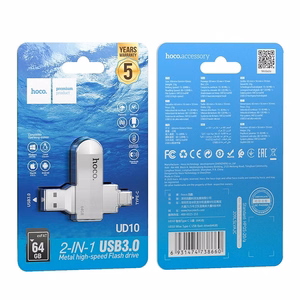 Pendrive 64GB USB 3.0 (USB A + USB C) Hoco UD10 silver