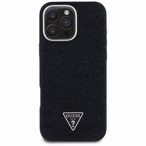 Guess Denim Triangle Logo MagSafe ümbris jaoks iPhone 16 Pro - must