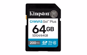 Kingston memory card 64GB SDXC Canvas Go Plus Gen4 200MB/s C10 UHS-I U3 V30