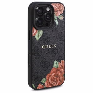 Guess GUHMP16LP4ROPEMCK iPhone 16 Pro 6.3" чёрный/чёрный жёсткий чехол 4G Flowers Print MagSafe