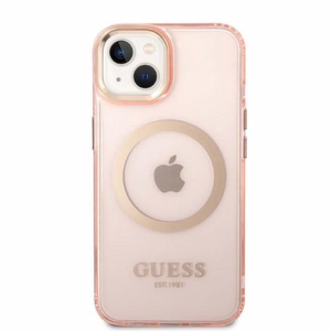 Guess GUHMP14MHTCMP iPhone 14 Plus 6.7" roosa/roosa hard ümbris kuldne Outline Translucent MagSafe