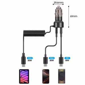 CC05 Car Laadija 2-Port PD60 W + USB-C Kaabel - must