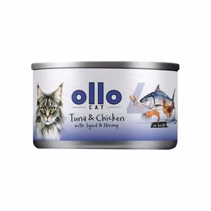 Ollo Cat No. 4 – wet cat food with tuna, chicken, squid and shrimp in broth, 70 g
