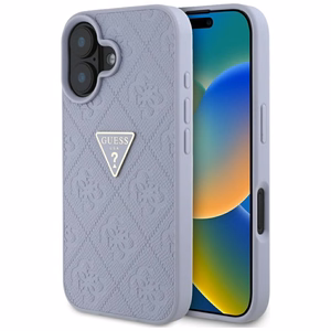 Guess Hot Stamp 4G Pattern Triangle Metal Logo iPhone 16 Ümbris - lilla