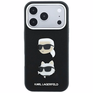 Karl Lagerfeld Saffiano Karl & Choupette Heads Pins & Logo ümbris seadmele iPhone 18 Pro / 17 Pro – must