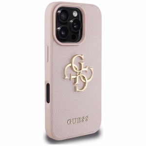Guess Grained Big 4G Logo Small Classic Logo Ümbris jaoks iPhone 16 Pro - roosa