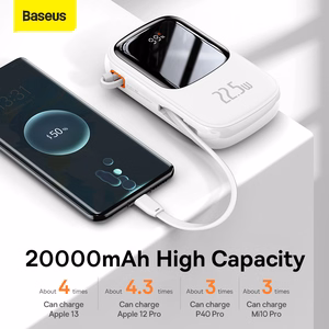Baseus внешний аккумулятор 20000mAh Qpow Pro - USB + Type C - PD 22,5W с кабелем Type C (PPQD060302) белый