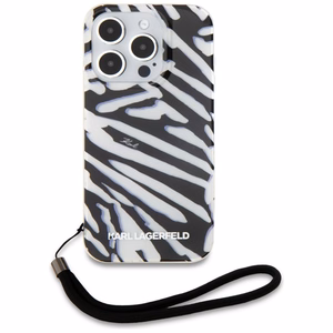 Чехол Karl Lagerfeld IML Zebra Pattern & Cord для iPhone 15 Pro Max - чёрный