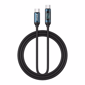 BWOO USB-C - USB-C кабель 1m 60W с LED дисплеем, плетеный, черный