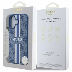 Guess 4G Printed Stripes MagSafe ümbris jaoks iPhone 16 - sinine