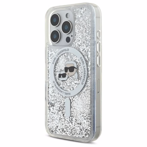 Karl Lagerfeld Liquid Glitter Karl & Choupette Head Magsafe iPhone 16 Pro Ümbris - Clear