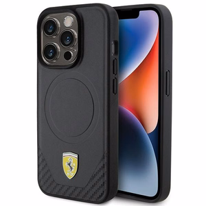 Ferrari Carbon Metal Logo MagSafe ümbris jaoks iPhone 15 Pro - must