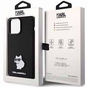 Karl Lagerfeld Silicone Choupette Metal Pin ümbris jaoks iPhone 15 Pro - must