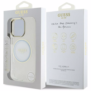 Guess IML Metal Colored Circle Classic Logo MagSafe ümbris jaoks iPhone 16 Pro - valge