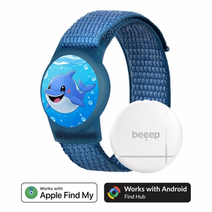 Beeep OneTag otsinguseade laste Velcro-kinnitusega käepaelaga, Dolphin, Apple Find My / Android