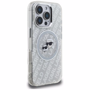 Karl Lagerfeld IML Glitter Karl & Choupette Heads Logo MagSafe чехол iPhone 16 Pro - серый