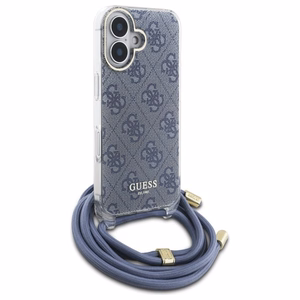 Guess Crossbody Cord 4G Print Ümbris with Lanyard jaoks iPhone 16 - sinine