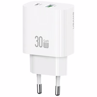 Võrgulaadija USAMS CC316 T65 30W 1xUSB-C 1xUSB-A Fast Charging valge