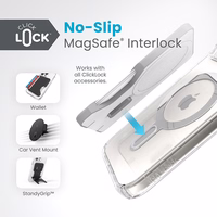 Speck Presidio Perfect-Clear ClickLock & MagSafe - iPhone 17e / 16e / 15 / 14 / 13 ümbris (Clear / Chrome Finish / Serene hõbedane)