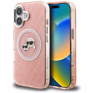 Karl Lagerfeld IML Glitter Karl & Choupette Heads Logo MagSafe iPhone 16 Case - Pink