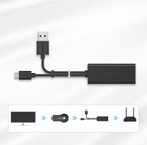 Ugreen 30985 väline võrgukaart Chromecast micro USB / USB-A pistikutega 100Mb/s 1m must