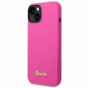 Guess silikoonist Vintage Gold Logo ümbris iPhone 14 / 15 Plus fuksia