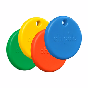 Chipolo POP Bluetooth-esemeleidjate komplekt vahetatavate patareidega iOS-i ja Androidi seadmetele, 4 tk (punane, sinine, kollane ja roheline)