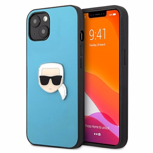 Karl Lagerfeld Leather Ikonik Karl's Head Metal Case for iPhone 13 mini - Blue