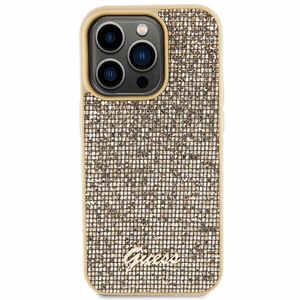 Guess Disco Metal Script ümbris jaoks iPhone 15 Pro - kuldne