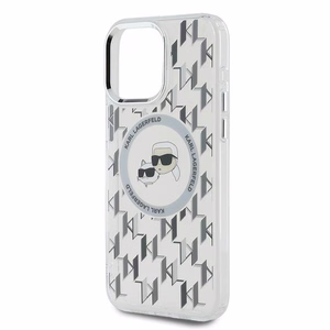 Karl Lagerfeld IML Monogram Karl & Choupette Head MagSafe iPhone 15 Pro Ümbris - Clear
