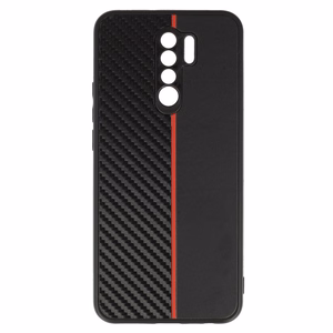 Tel Protect CARBON Ümbris jaoks Xiaomi Redmi 9 Must with punane stripe